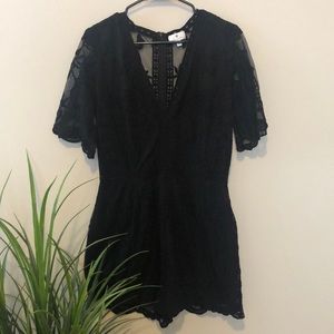 Socialite Plunging Lace Romper